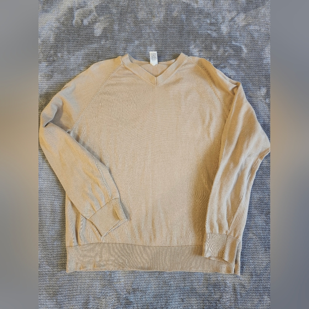 GAP 100 Cotton Sweater, Sz Lrg V-neck Lt Cocoa Brown Collegiate Classic